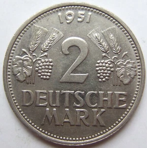Coin Federal Republic Germany 2 German Mark 1951 G IN Extremely fine - Picture 1 of 2