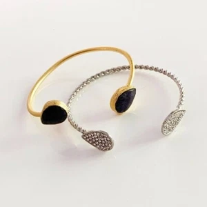 Minimalist Petite Thin Gold & Silver Rhinestone Bypass Cuff Bracelet Lot - Picture 1 of 4