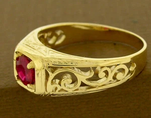 R140 Genuine 9K Solid Gold Natural Ruby Filigree Scroll Solitaire Ring in yr siz - Picture 1 of 5