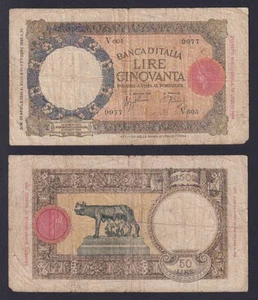 Banconota Italia 50 lire Lupetta 1940 P.-54b MB/F - Imagen 1 de 1