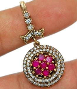 Ottoman Empire Style 3CT Treated Ruby & Topaz 925 Sterling Silver Pendant OB20 - Picture 1 of 2