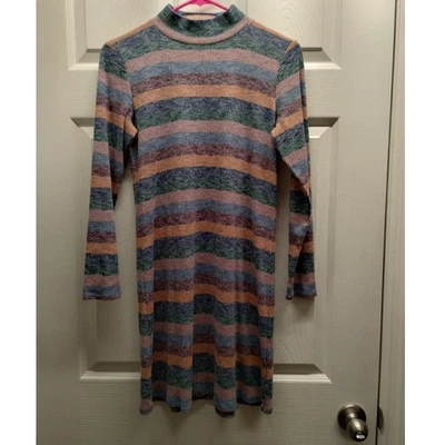 American Eagle Women Size Medium Multicolor Muted Striped Long Sleeve Mini Dress - Image 1 of 4