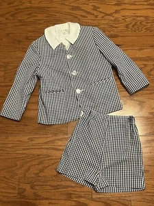 Saks Fifth Avenue Vtg 1960s Boys Gingham Check Suit Jacket Shirt Shorts Sz 4 - Picture 1 of 7