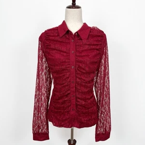 Top Moda International para mujer XL rojo abotonado encaje transparente hada grunge gótico Y2K - Imagen 1 de 11