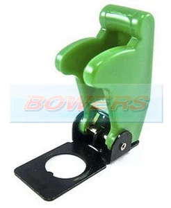12V 24V GREEN FLIP UP AIRCRAFT MISSILE STYLE TOGGLE FLICK SWITCH COVER GUARD - Picture 1 of 1