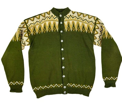 CÁRDIGAN SUÉTER DE LANA NORUEGO VINTAGE INTARSIA TEJIDO A MANO L NAVIDAD GRUNGE Foto 1 de 4