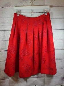 ELLE Red Embroidered Knee-Length Pleated Skirt, Size 8 - Picture 1 of 8