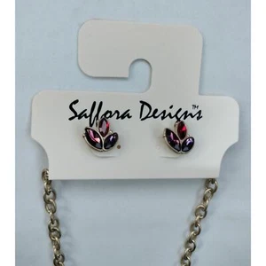 Saffora Designs Statement Necklace Pierced Earring Set Jewels Jewelry Faux Ruby - Picture 1 of 12
