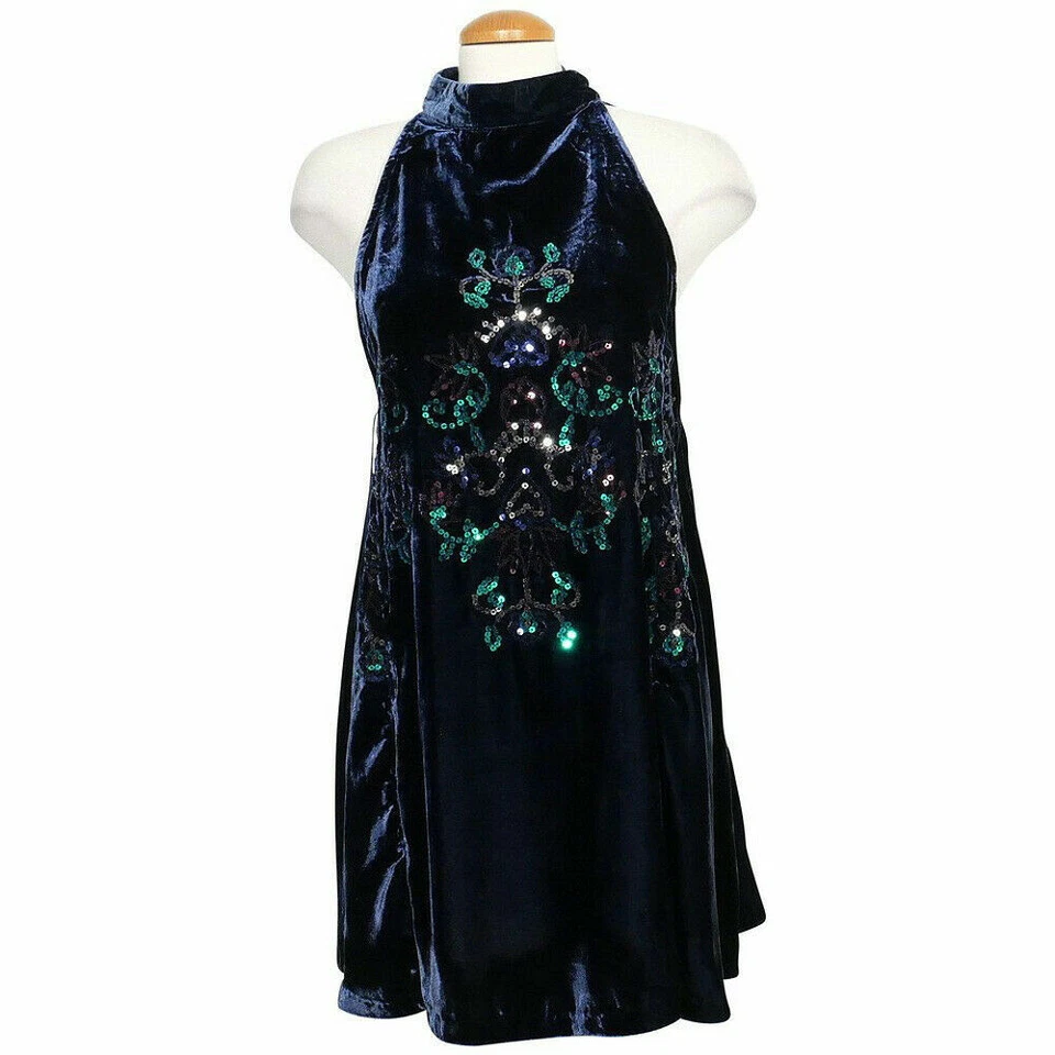 People Jill's Sequin Swing Mini Dress OB735195 Blue Combo Small