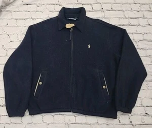 Polo Ralph Lauren Sweater Mens L Fleece Full Zip Snap 90s Polartec Navy Blue - Picture 1 of 7