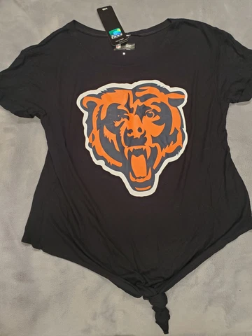 NFL Team Apparel Womens Chicago Bears Knot Tie Black Shirt New Size Medium Cover