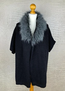 GRAIN DE MALICE Gr. M Strick Cardigan Wolle Jacke Fauxfur Kragen schwarz #309 - Bild 1 von 9