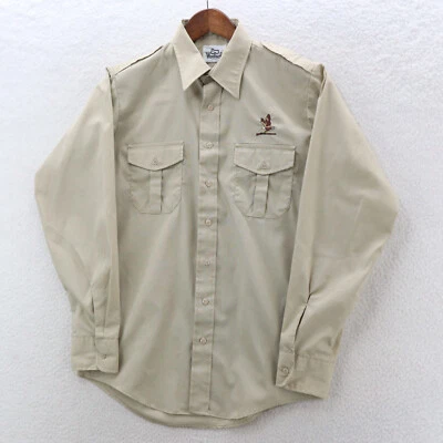Vintage Woolrich Safari Shirt Men's Medium Khaki Lightweight Long Sleeve USA Top - Image 1 of 4