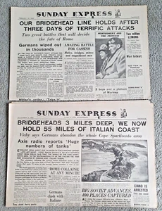 Sunday Express WW2 Era Reprint Newspapers 1943-1944 WWII Bridgehead Line  P732 - Picture 1 of 2