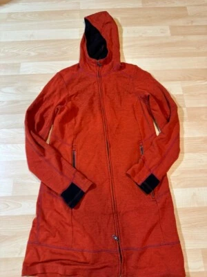 Ibex 94% Merino Wool Hooded Full Zip Long Jacket Women S Orange USA Sweater Coat - Image 1 of 4