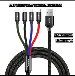 Baseus 4 in 1 Multi USB Charging Cable Fast Charger Cord For iPhone Type C Micro