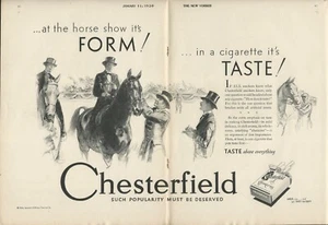 1930 CHESTERFIELD CIGARETTES 2-page advertisement, Girl horseback show ring - Picture 1 of 3