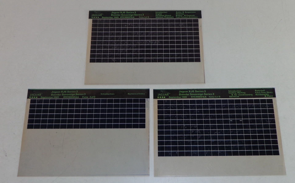 Microfiche Catalogo Ricambi Jaguar XJ6 / Daimler Sovrano Serie 3 Stand 09/1985 - Immagine 1 di 1