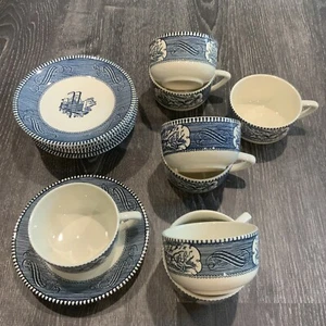 Vintage Currier & Ives By Royal U.S.A Coffee Tea Set 16 Pieces - Picture 1 of 8