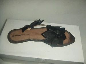 3 SUISSES COLLECTION TONGS SANDALES EN CUIR POINTURE 37 ENTREDOIGT FLEUR NOIR - Picture 1 of 1