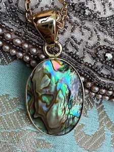 Charles Albert Iridescent Abalone & Alchemia Gold Handcrafted Pendant Necklace - Picture 1 of 23