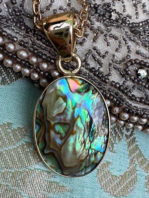 Charles Albert Iridescent Abalone & Alchemia Gold Handcrafted Pendant Necklace - Image 1 of 4