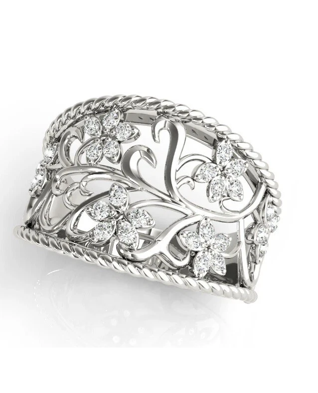 Fabulous Filigree Openwork With Simulated Sapphire Wide Wedding Party Women Ring - Image 1 of 4