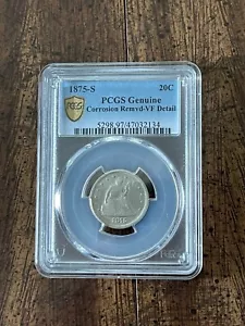 1875 S 20 Cent piece, VF Detail, Corrosion removed, die crack? PCGS Graded - Picture 1 of 3