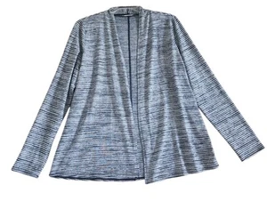 Van Heusen Womens Sz L White Black Striped Pattern Stretch Cardigan Sweater Open - Picture 1 of 3
