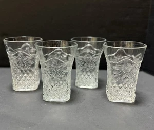 4 Indiana Glas Ananas & Blumen Becher 4,25"H 8oz Vintage Klar Saft Tassen Set - Bild 1 von 8