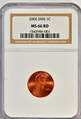 2006 SMS 1C LINCOLN Satin Finish Cent Coin NGC MS66 RD Brilliant Red 893196 - Image 1 of 2