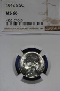 1942 S NGC 5C MS66 JEFFERSON NICKEL #B50576 - Picture 1 of 2