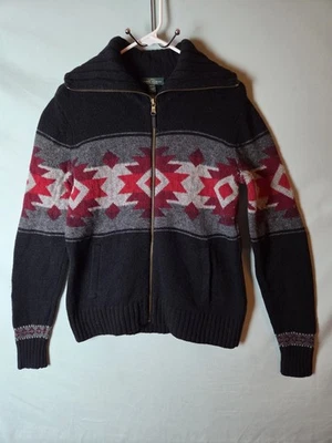 Suéter Cárdigan Lauren Ralph Lauren Tejido Corderos Mezcla Lana Cremallera Talla M Estampado Azteca  Foto 1 de 4