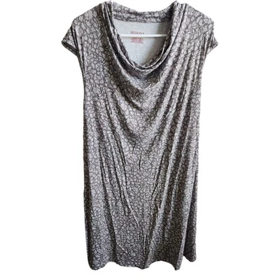 Merona Womens Sz M Scoop Neck Shift Dress Taupe Floral Knee Length - Image 1 of 3