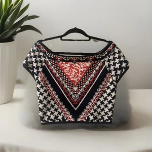 Forever 21 Knit Top W/Black&White Houndstooth And Red Geometric Pattern Size L - Picture 1 of 7