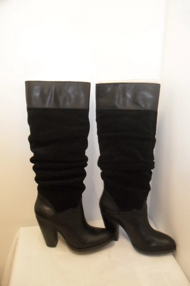 Botas para mujer Zodiac hasta la rodilla cuero negro y tela cremallera lateral 3 pulgadas tacón alto Foto 1 de 1