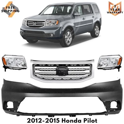 Front Bumper Cover Fascia Paintable & Grille Assembly For 2012-2015 Honda Pilot Foto 1 de 4