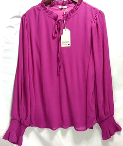 Blusa Jodifl Mujer L Nueva con Etiquetas Magenta Volantes Cuello Atado Manga Larga Puños Calados - Imagen 1 de 12