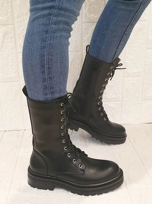 scarpe anfibi stivali stivaletti da donna nero punta stretta cerniera lampo alti - Immagine 1 di 4