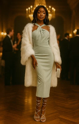 Vesper Womens Twist Halterneck Zip Back Midi Dress In Olive RRP £62 - image 1 of 4