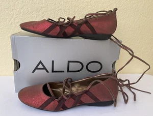 Zapatos planos de ballet con cordones ALDO para mujer EU 36 B US 5,5 rojo pardusco brillante NUEVO - Imagen 1 de 10