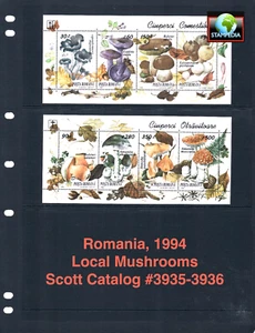 at $4.00 Scott Value - 1994 ROMANIA Mushrooms 2 s/s Fungi European MNH NH UMM - Picture 1 of 6