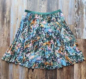 Cath Kidston London Pleated Midi Skirt Pull-On Elastic-Waist Multi Scenic Sz.XL - Picture 1 of 11