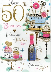50th BIRTHDAY CARD AGE 50 ~ QUALITY CARD ~ MODERN DESIGN & LOVELY VERSE - Picture 1 of 2