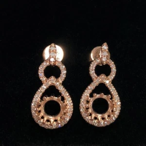 Pendientes de gota de diamante natural semi montaje redondos 6 mm liso oro rosa 14 K - Imagen 1 de 6