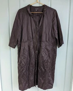 Eileen Fisher Damen Plus 1X Blazer Jacke braun lang Staubtuch Satin gefüttert Druckknopf  - Bild 1 von 10
