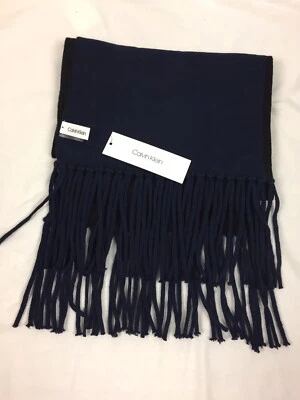 Calvin Klein Jacquard Logo Fringed Scarf Navy Blue & Black OS NEW w/Tags - Image 1 of 4