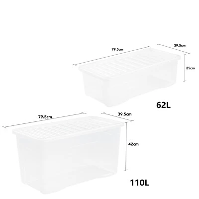 62L / 110L - Clear Plastic Storage Box With Lid Extra Large Stackable Container - Image 1 of 4