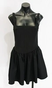 ZARA Women's Square Neckline Voluminous Hem Pleated Dress AC2 Black Medium NWT - Picture 1 of 4
