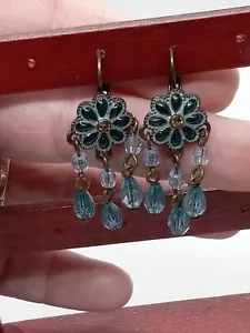 Avon Teal and Topaz Chandelier Earrings Leverback 2006 - Picture 1 of 4